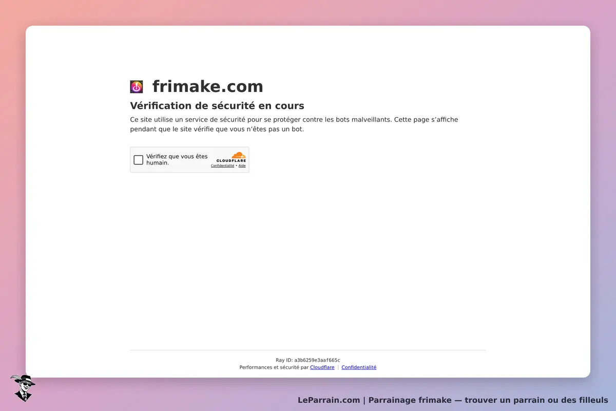 frimake : page de vérification de sécurité avec un message et une case à cocher