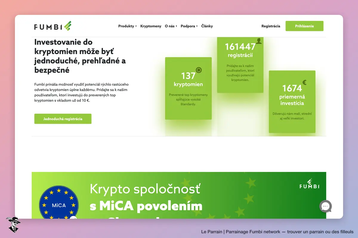 Fumbi : présentation du service d’investissement en crypto-actifs et de l’autorisation MiCA sur le site officiel.