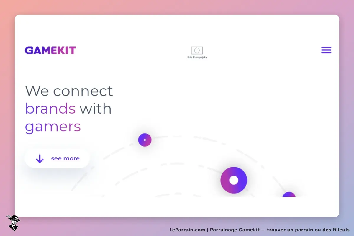 Gamekit : page d'accueil présentant le logo et un message sur la connexion avec les gamers