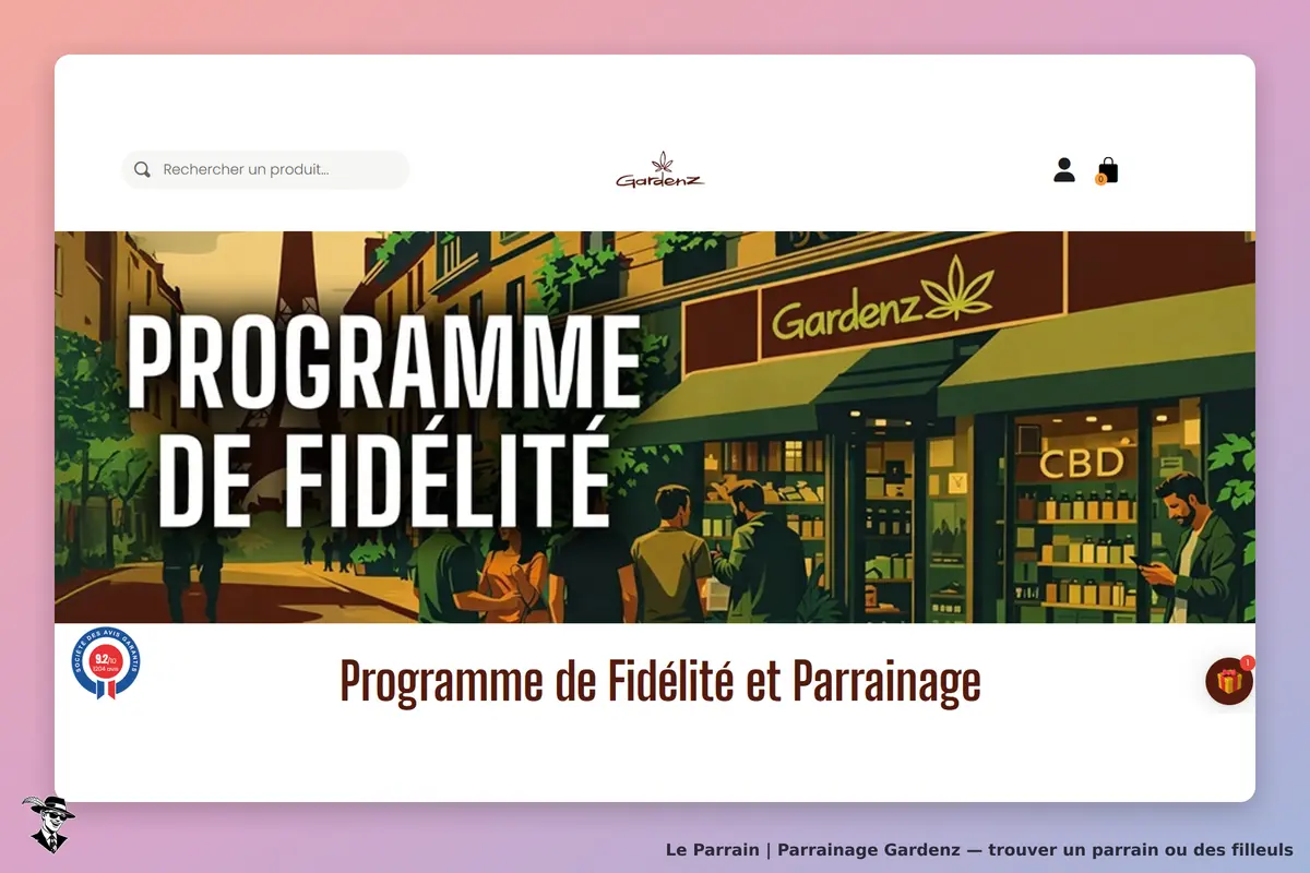 Gardenz : page d'accueil avec le programme de fidélité et une boutique de produits CBD