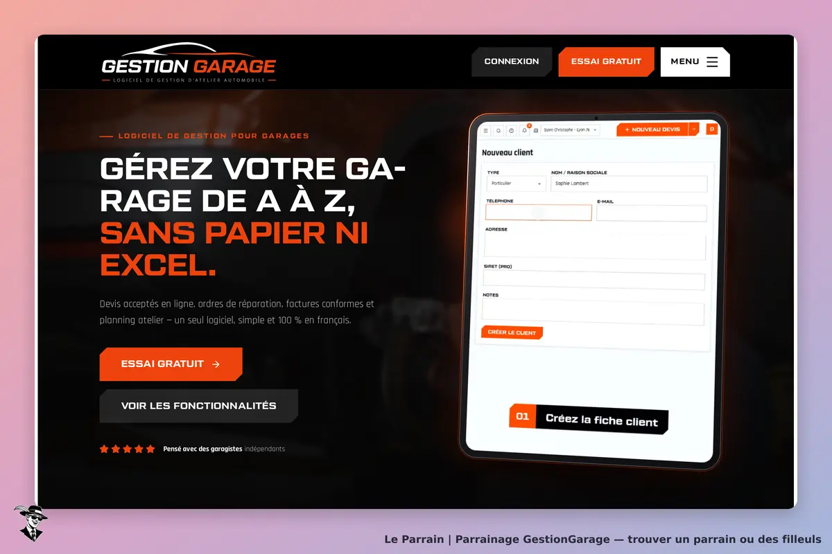 Page d'accueil de GestionGarage