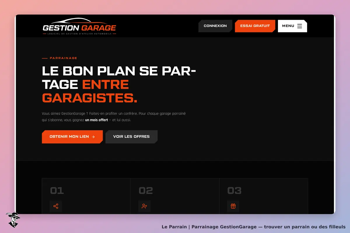 Page parrainage de GestionGarage
