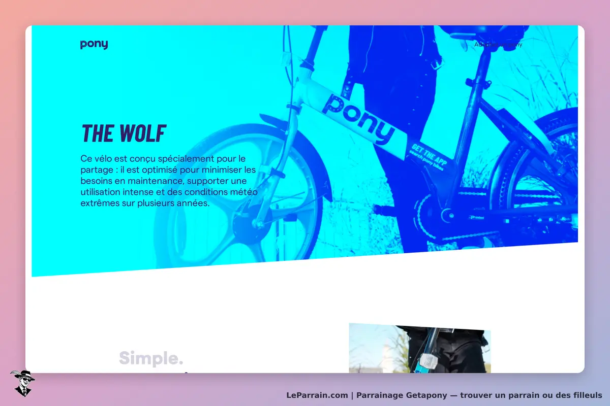 Getapony : présentation d'un vélo nommé "The Wolf" avec description et image de produit