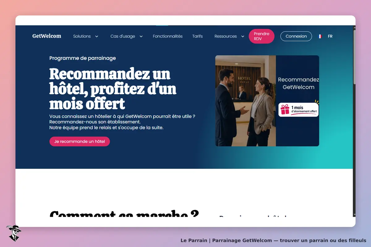 GetWelcom : page d'accueil avec un programme de parrainage et un formulaire de recommandation