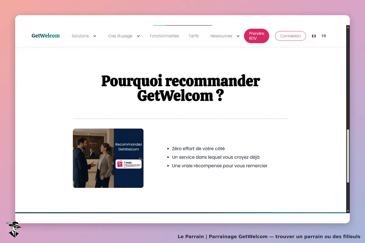 GetWelcom : page d'accueil avec un titre et une image de deux personnes discutant