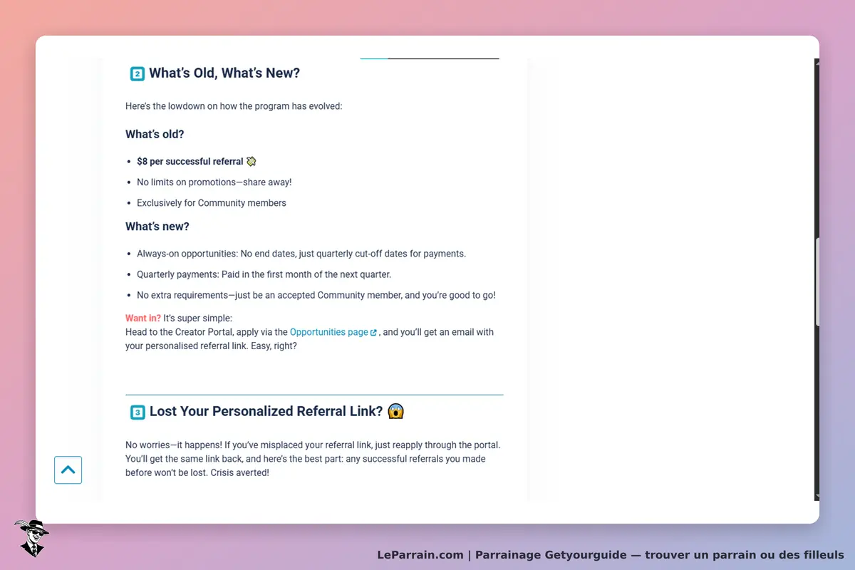 Getyourguide : section d'informations sur les évolutions du programme de parrainage