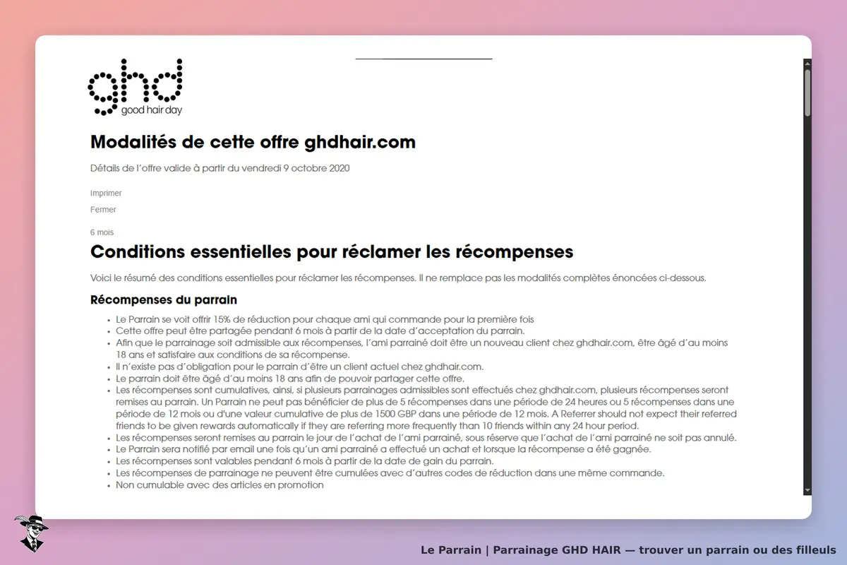 GHD HAIR : ghd : modalités de l'offre avec conditions essentielles pour réclamer les récompenses