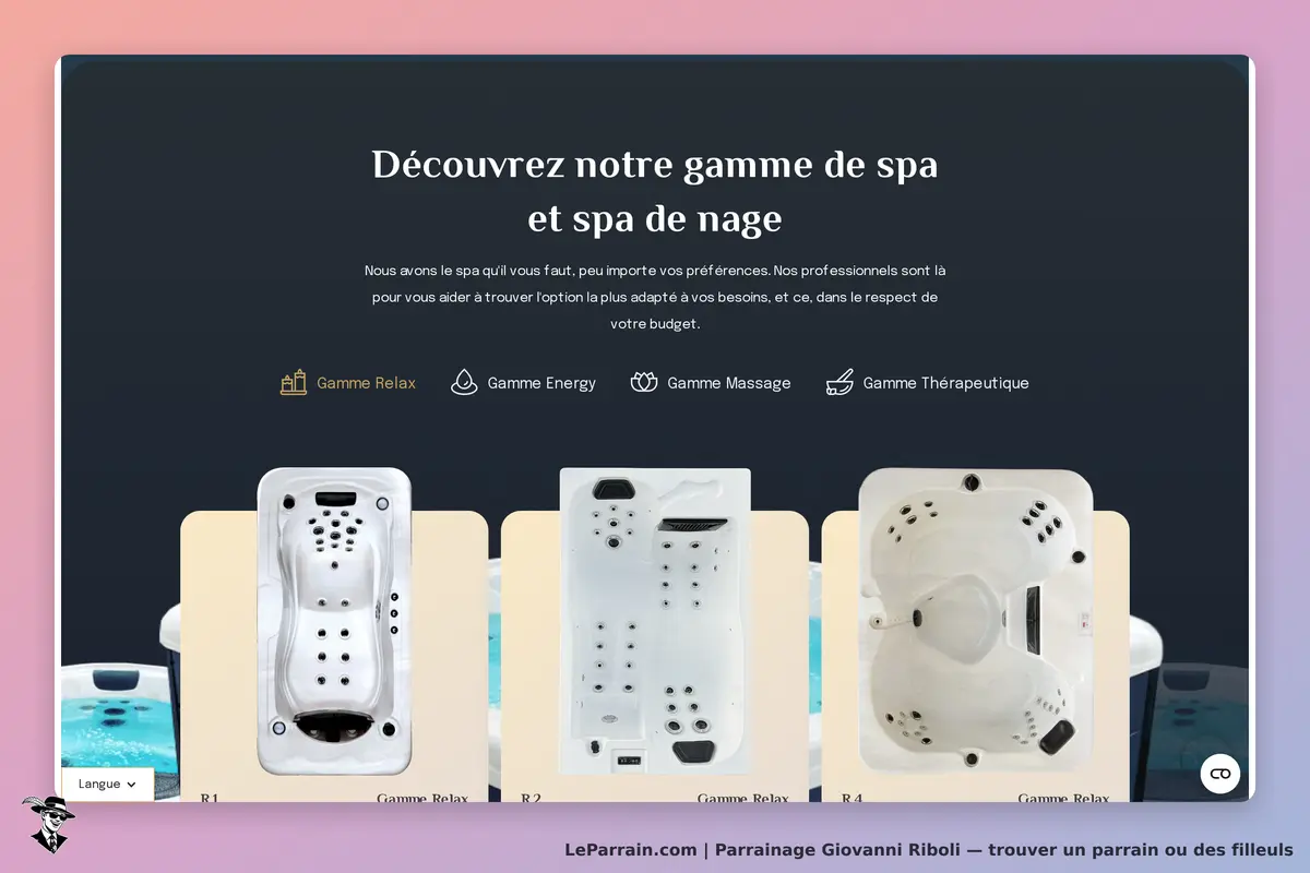 Giovanni Riboli : page d'accueil présentant différents modèles de spas et de nage