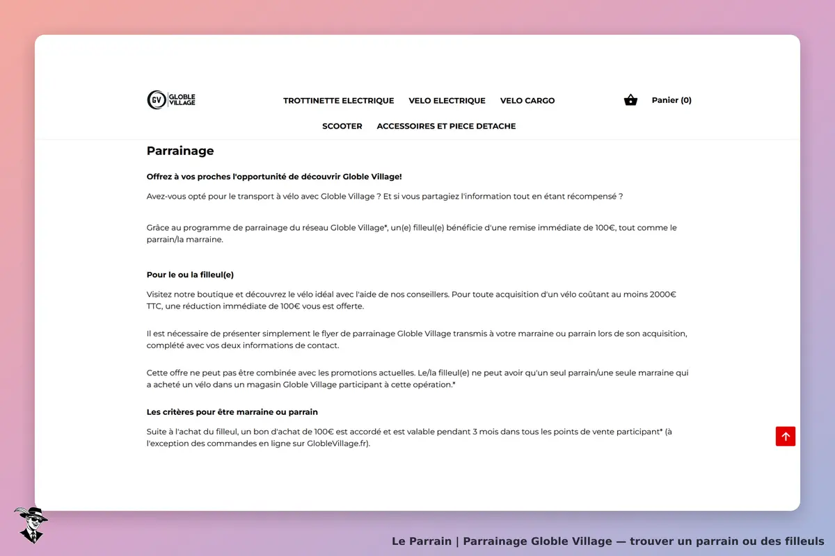 Page parrainage de Globle Village