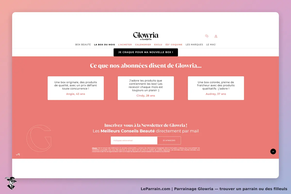 Glowria : témoignages d'abonnées sur la qualité des box et inscription à la newsletter