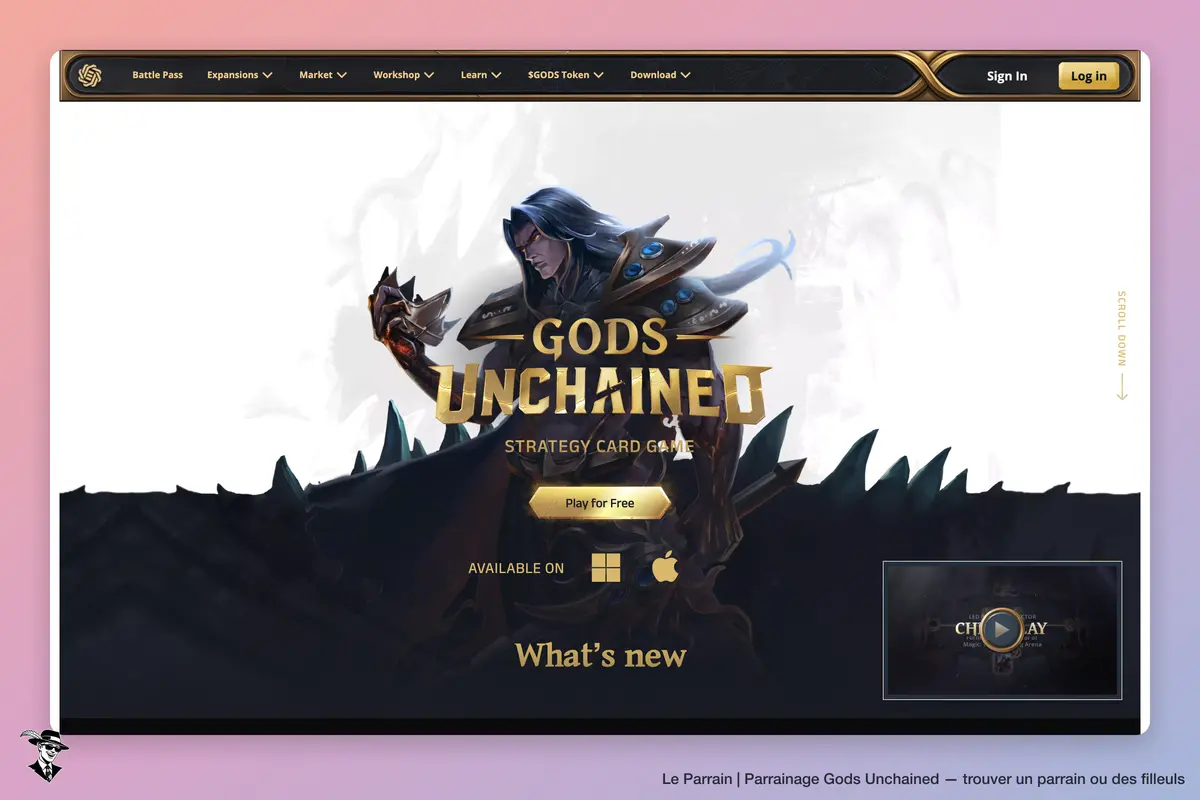 Page d'accueil de Gods Unchained