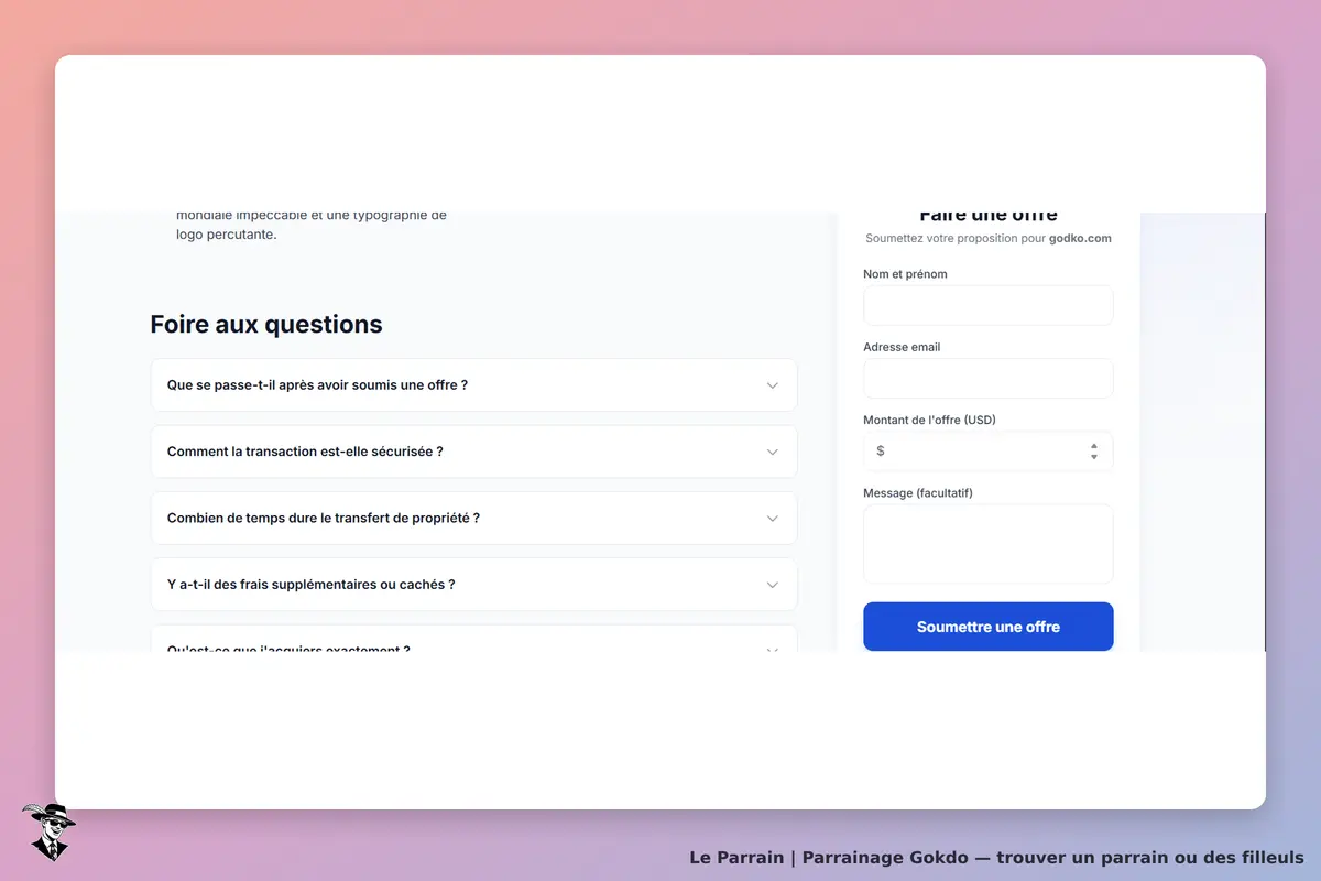 Gokdo : section FAQ et formulaire pour soumettre une offre sur la page d'accueil