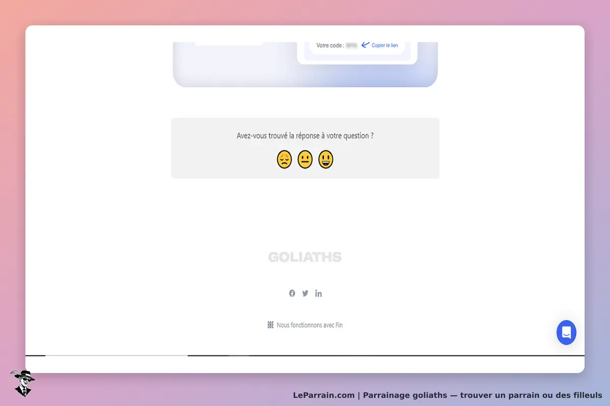 GOLIATHS : section de retour d'information avec des émoticônes et un message de question