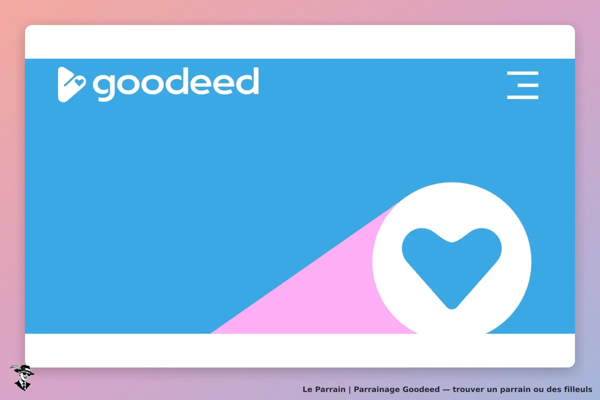 Goodeed : logo sur fond bleu avec un cœur stylisé et un triangle rose en bas à droite