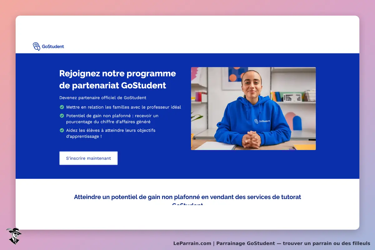 GoStudent : page d'accueil présentant le programme de partenariat avec un visuel et un formulaire