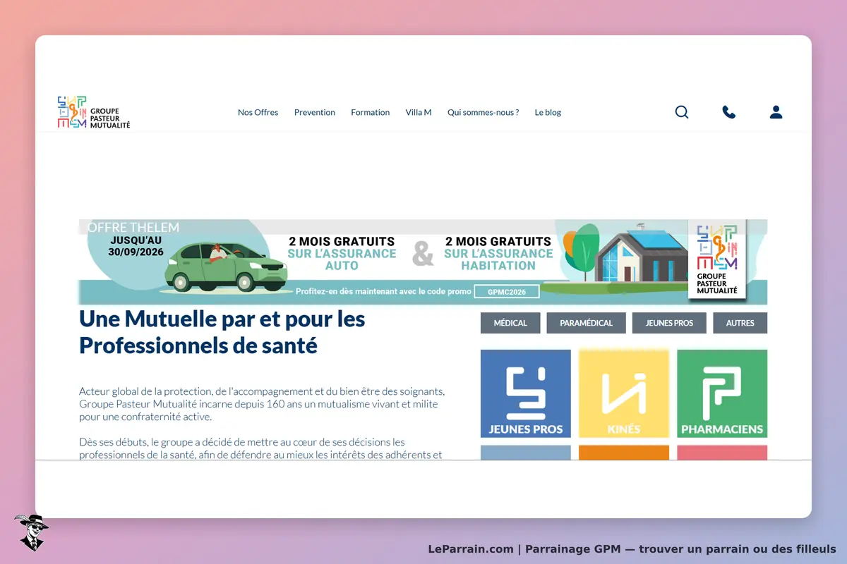 GPM : page d'accueil présentant des offres et des catégories de services pour les professionnels de