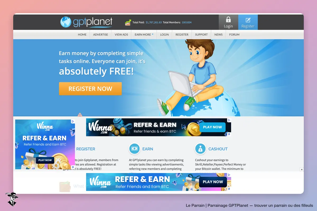Page d'accueil de GPTPlanet