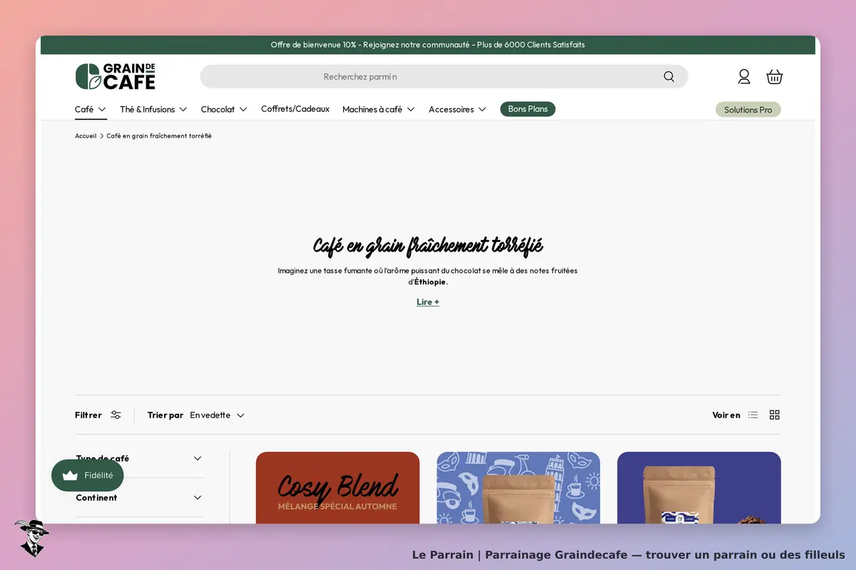 Graindecafe : page d'accueil avec des produits de café en grain fraîchement torréfié