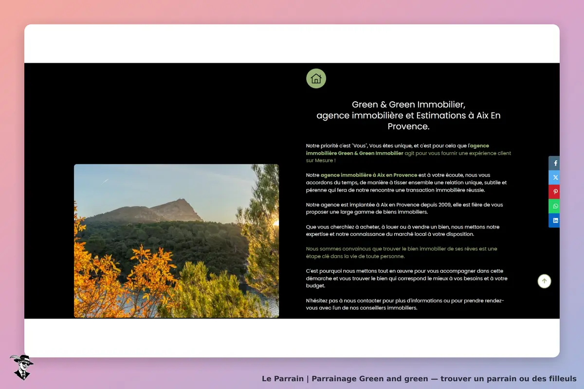 Green and green : green & Green : page d'accueil avec une vue sur un paysage de montagne et un