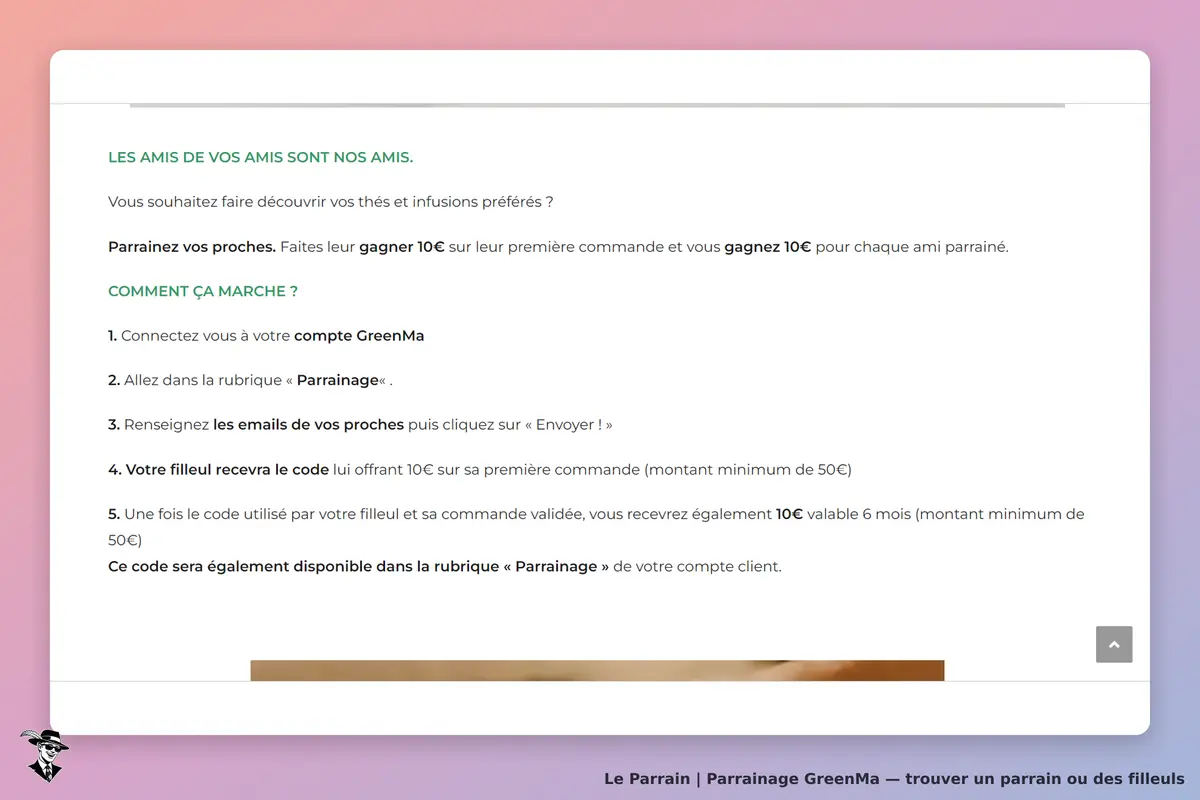 GreenMa : explication du système de parrainage avec étapes et instructions claires
