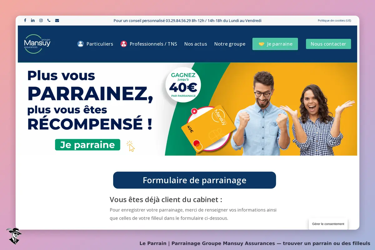 Page parrainage de Groupe Mansuy Assurances