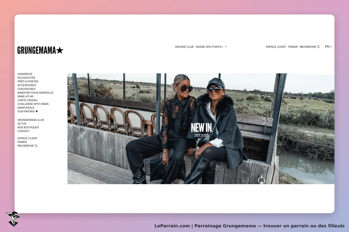 Grungemama : deux femmes posent en extérieur, vêtues de mode tendance, avec un paysage en