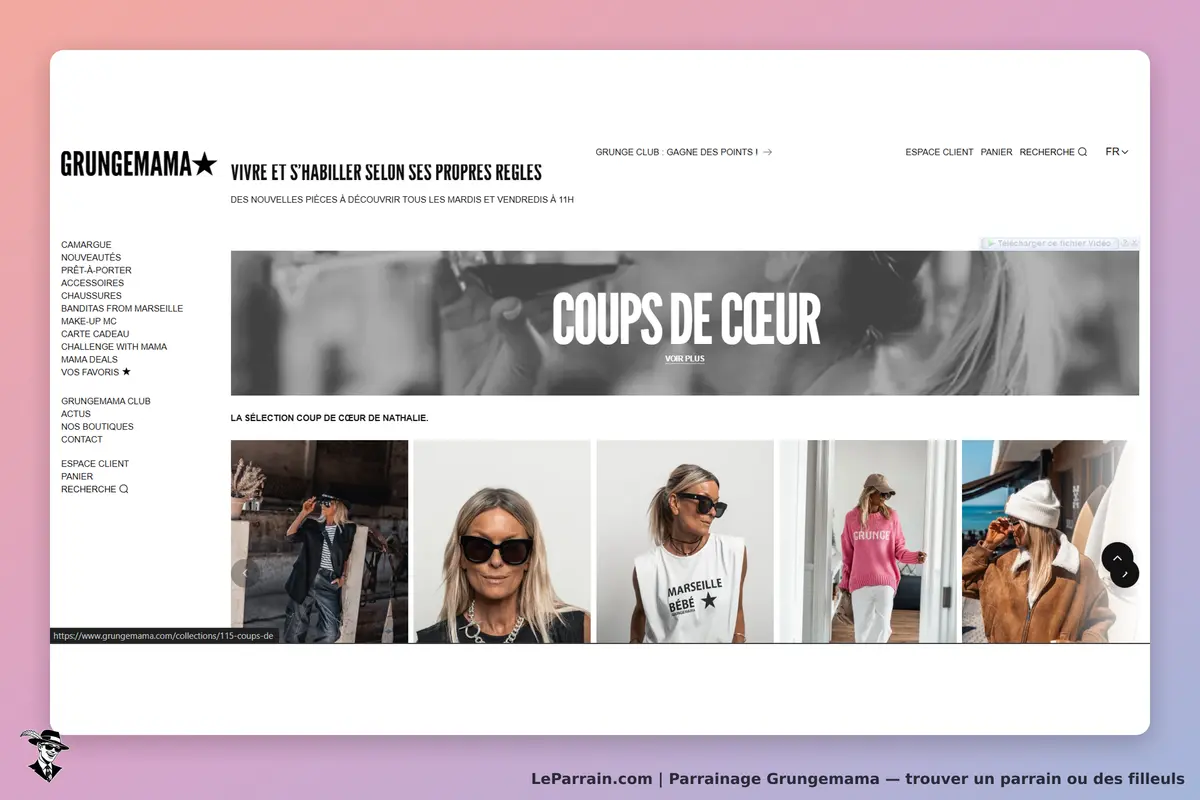 Grungemama : page d'accueil avec sélection de produits et images de mode féminine