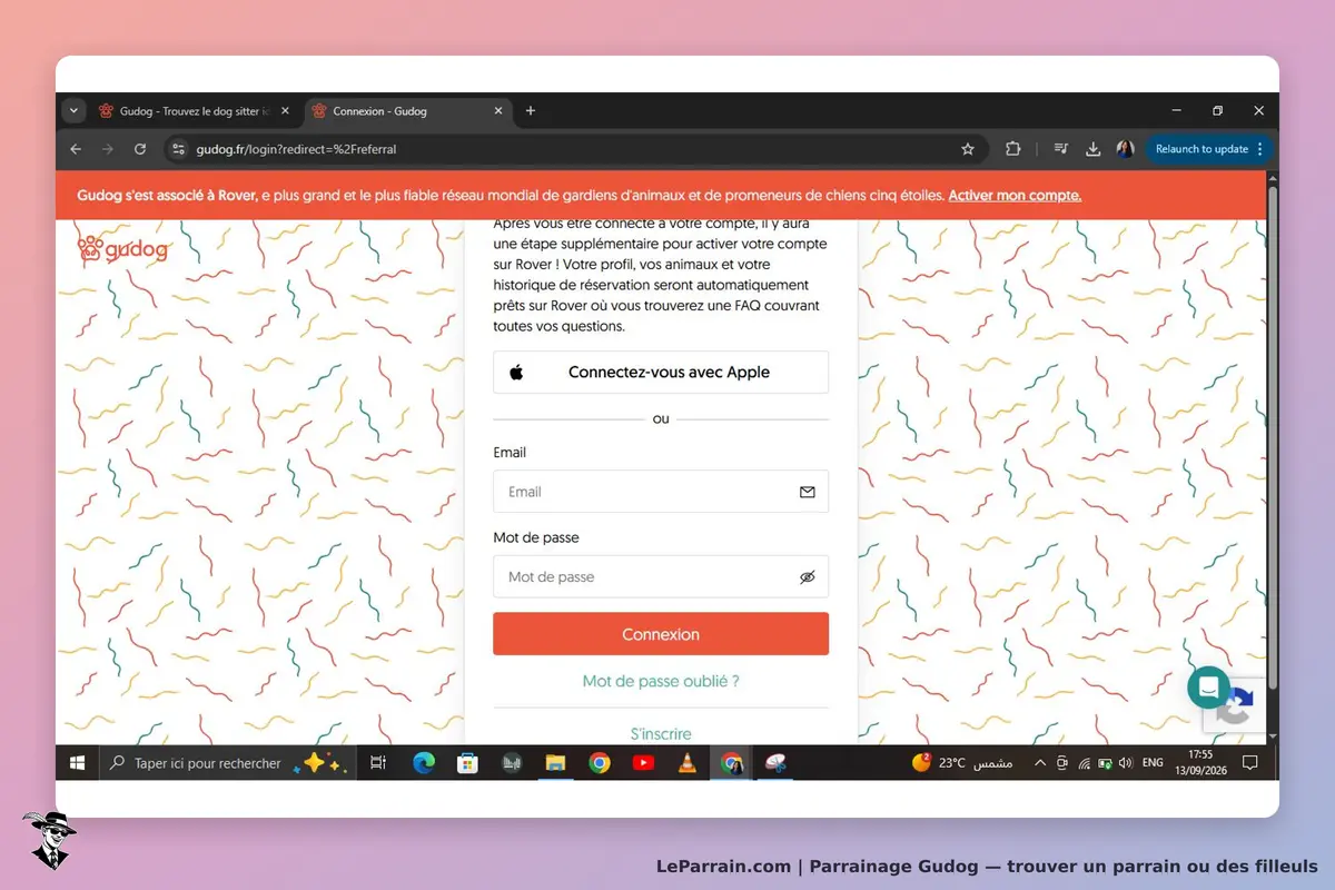 Gudog : page de connexion avec formulaire et arrière-plan coloré en motifs abstraits