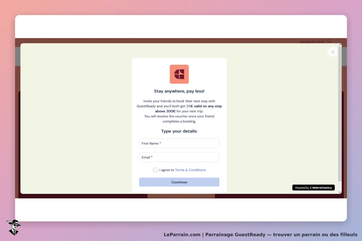 GuestReady : formulaire d'invitation avec champs pour nom et email sur fond clair