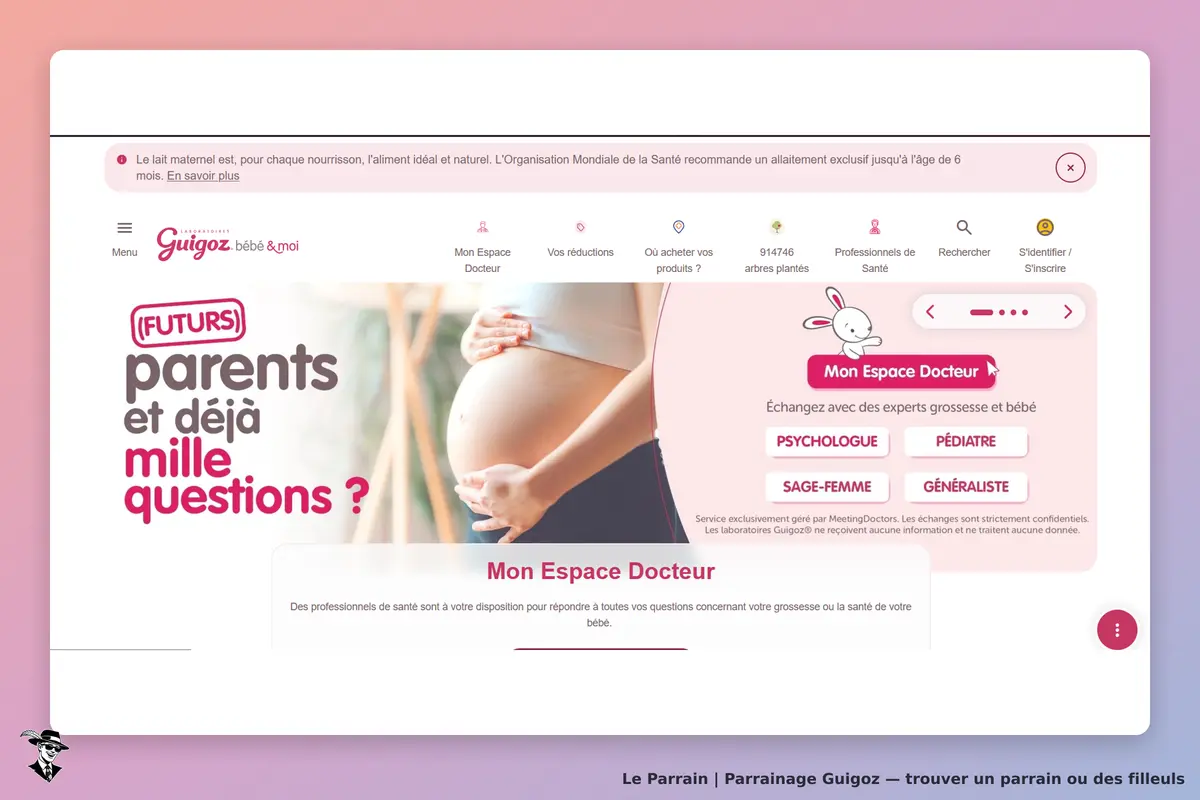 Guigoz : page d'accueil avec une femme enceinte et un espace pour échanger avec des experts
