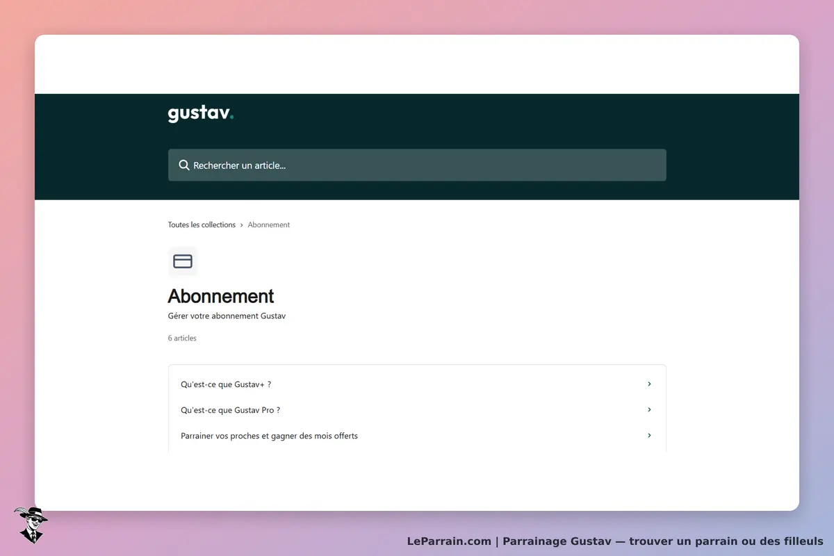 gustav : page d'accueil sur la gestion de l'abonnement avec articles listés