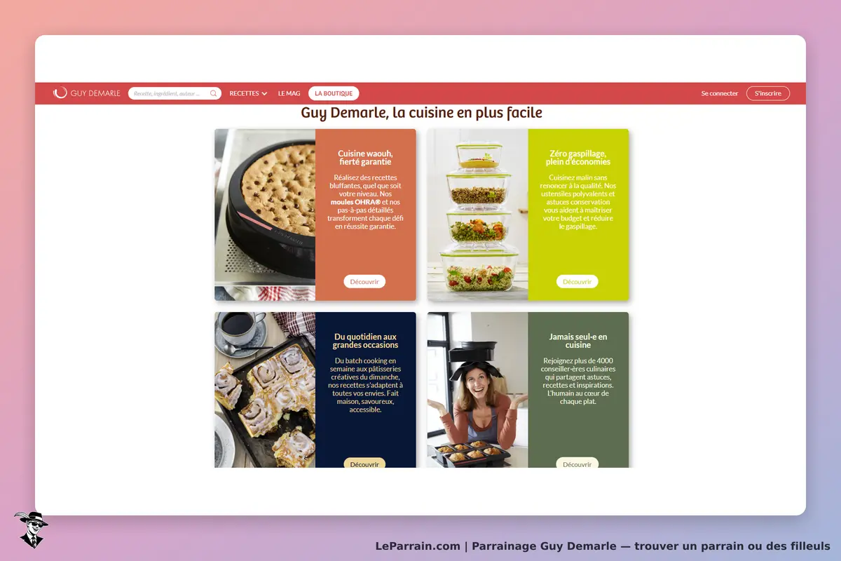 Guy Demarle : page d'accueil avec divers produits de cuisine et une personne souriante