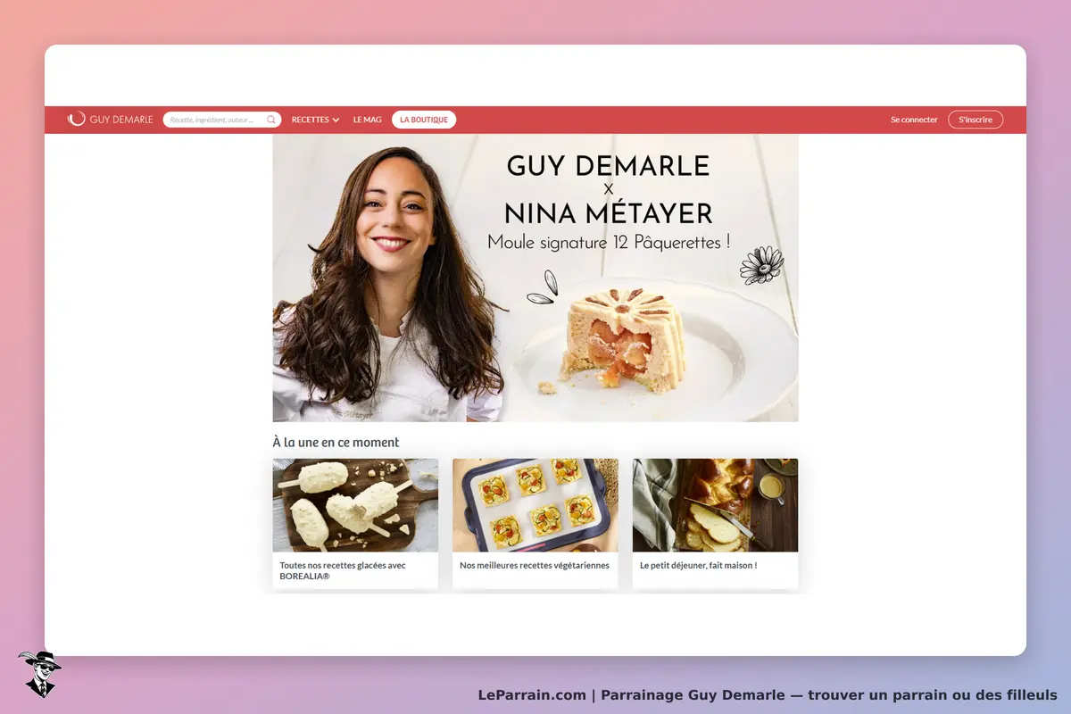 Guy Demarle : page d'accueil avec une photo de Nina Métayer et des produits en vedette