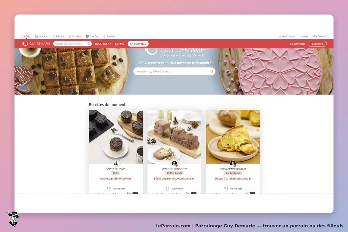 Guy Demarle : page d'accueil avec recettes et visuels de desserts variés sur des plateaux