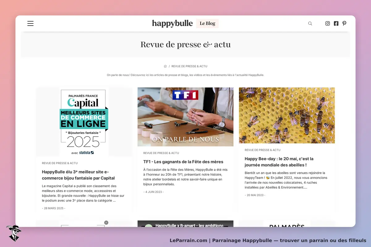 happybulle : page d'accueil avec articles de presse et actualités sur HappyBulle