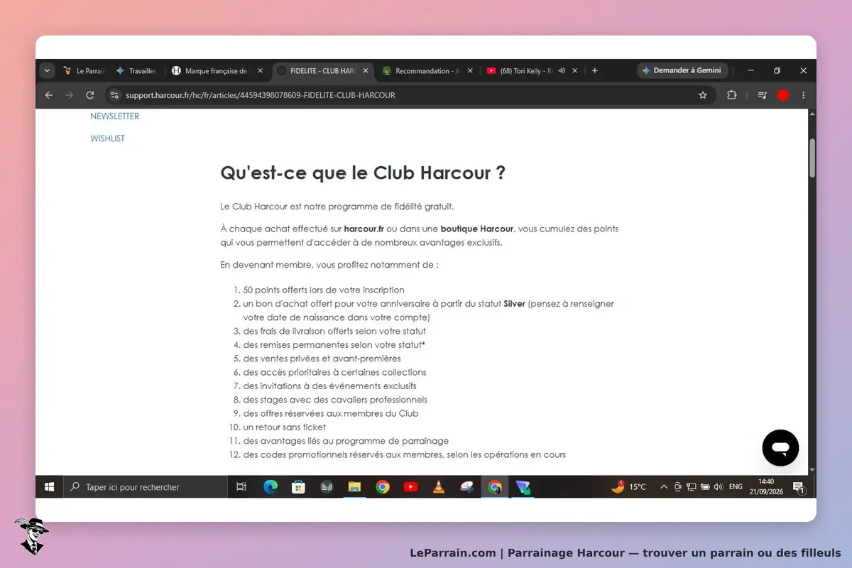Harcour : présentation du programme de fidélité avec liste d'avantages pour les membres