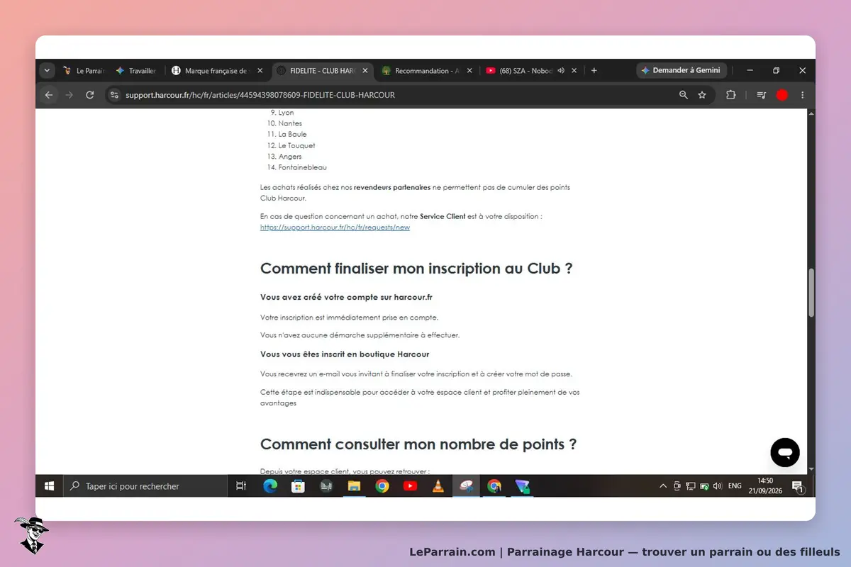 Harcour : page d'aide sur l'inscription et la consultation des points du Club Harcour