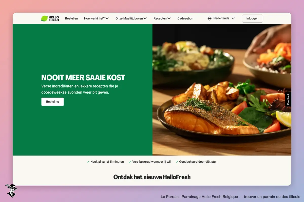 Page d'accueil de Hello Fresh Belgique