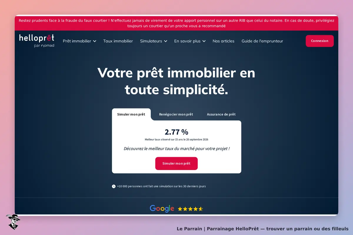 HelloPrêt : page d'accueil avec un formulaire de simulation de prêt immobilier