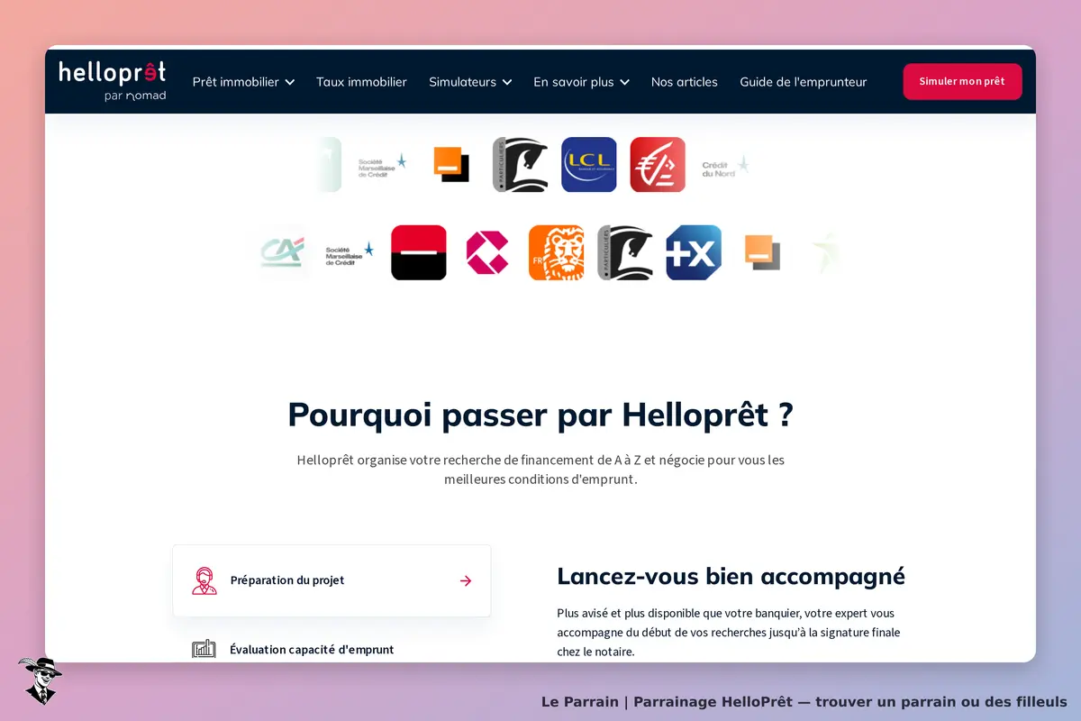 HelloPrêt : page d'accueil avec logo, explications et options de préparation de projet