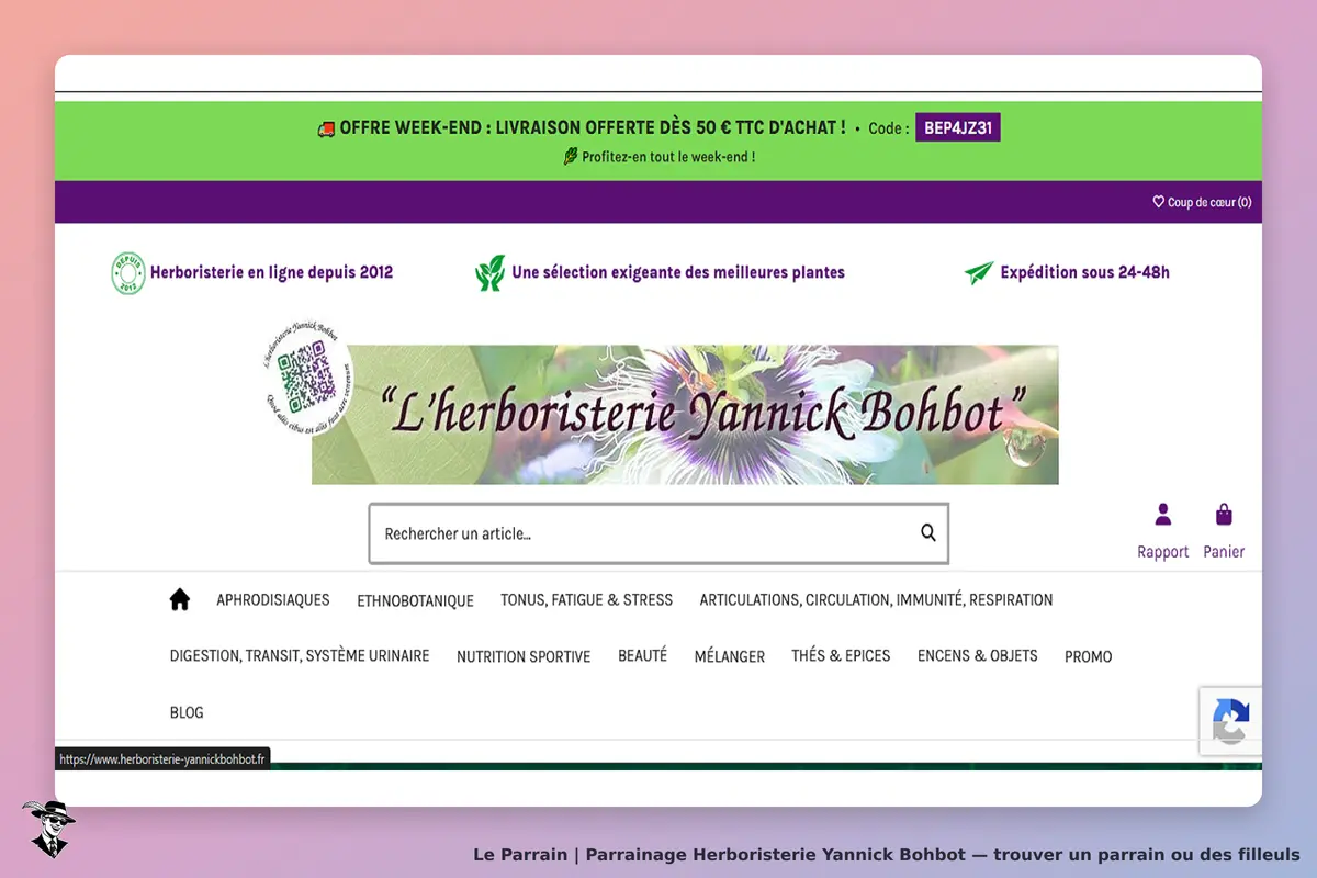 Herboristerie Yannick Bohbot : page d'accueil avec menu et barre de recherche en haut