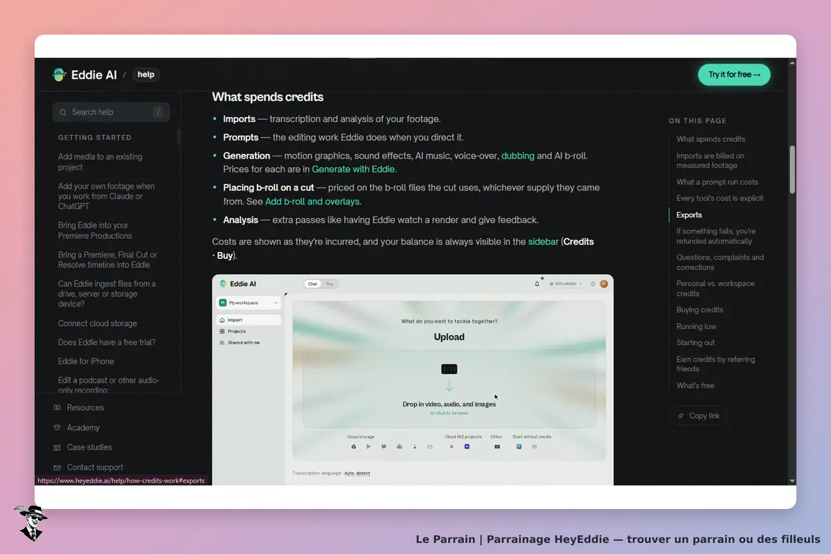 HeyEddie : page d'accueil avec options d'importation et d'upload de fichiers multimédias