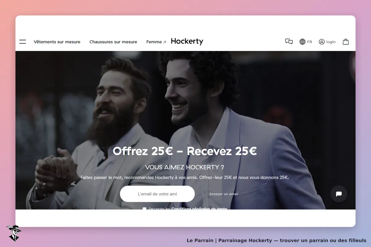 Hockerty : deux hommes souriants en vêtements élégants sur la page d'accueil du site