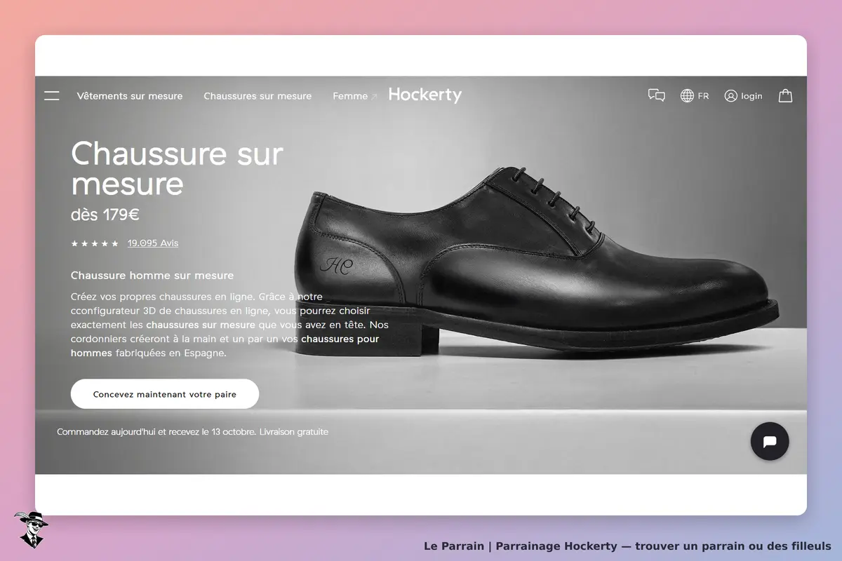 Hockerty : chaussure homme sur mesure en cuir noir affichée sur la page d'accueil