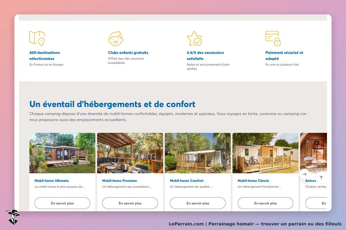 homair : page d'accueil présentant divers modèles de mobil-homes et leurs descriptions