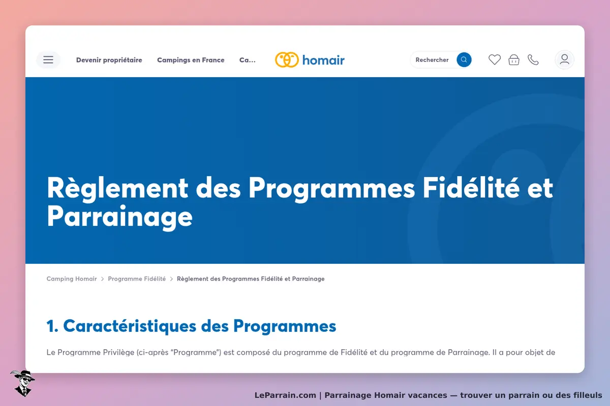 Homair vacances : homair : règlement des programmes fidélité et parrainage sur la page d'accueil