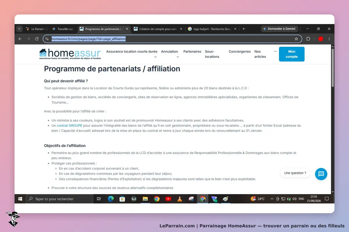 HomeAssur : page sur le programme de partenariats avec informations et objectifs d'affiliation