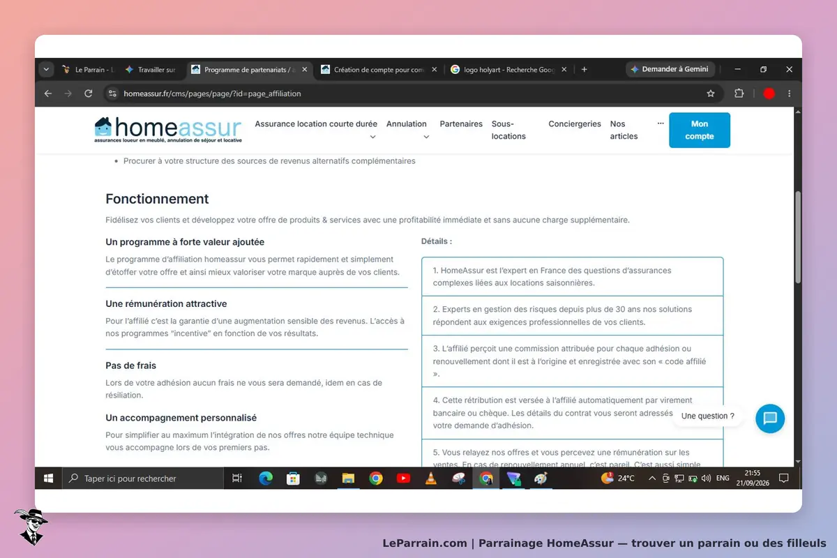 HomeAssur : page d'accueil présentant le fonctionnement du programme d'affiliation et ses avantages