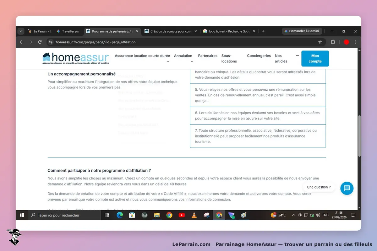 HomeAssur : page sur l'accompagnement personnalisé et le programme d'affiliation