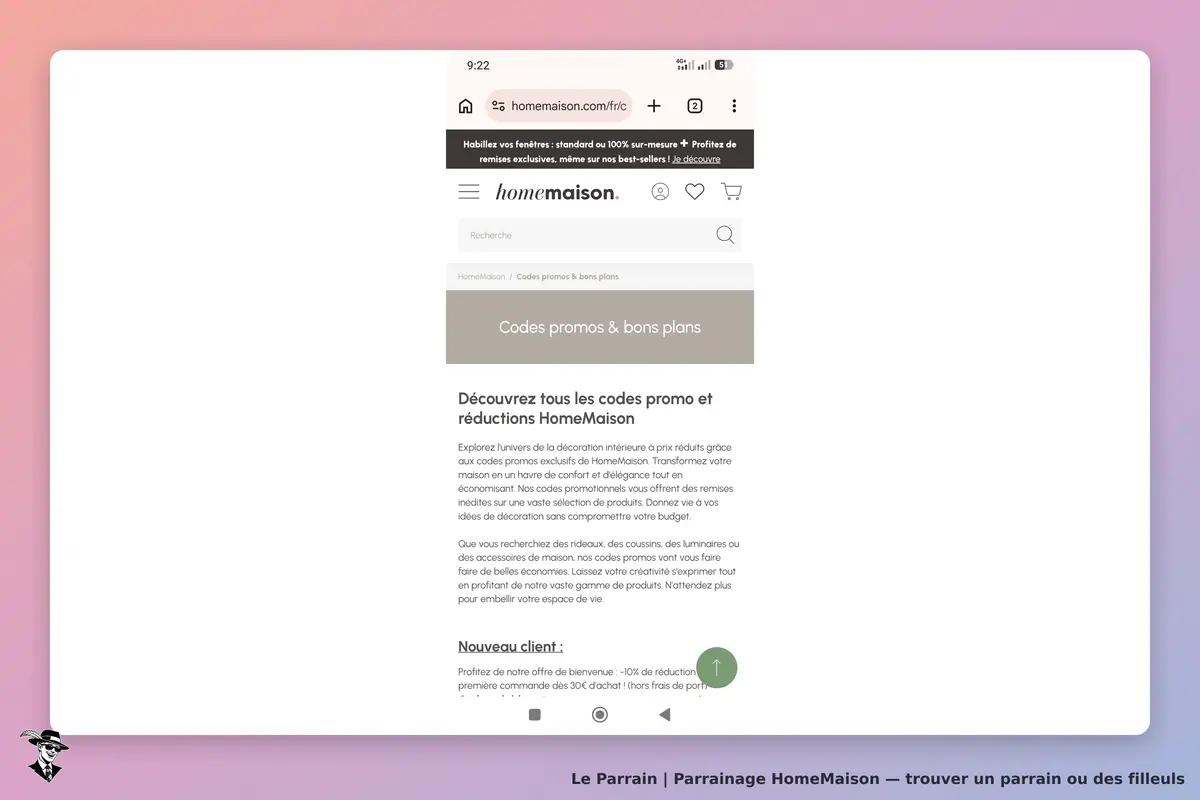 HomeMaison : page présentant des codes promo et réductions pour la décoration intérieure